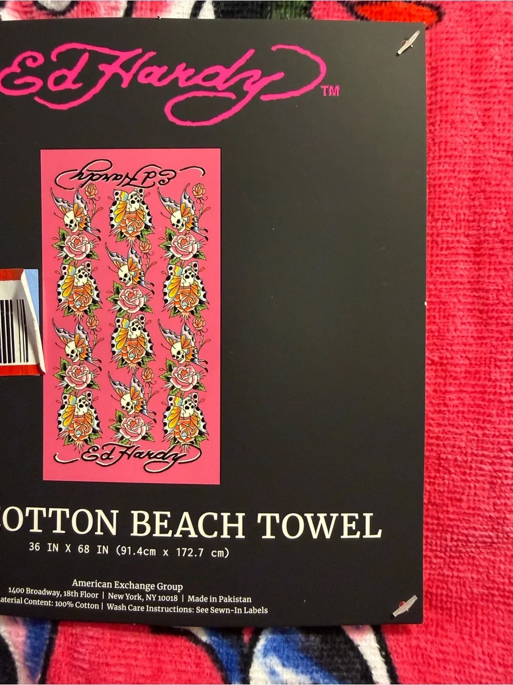 Ed Hardy Beach Towel-Skull Butterfly